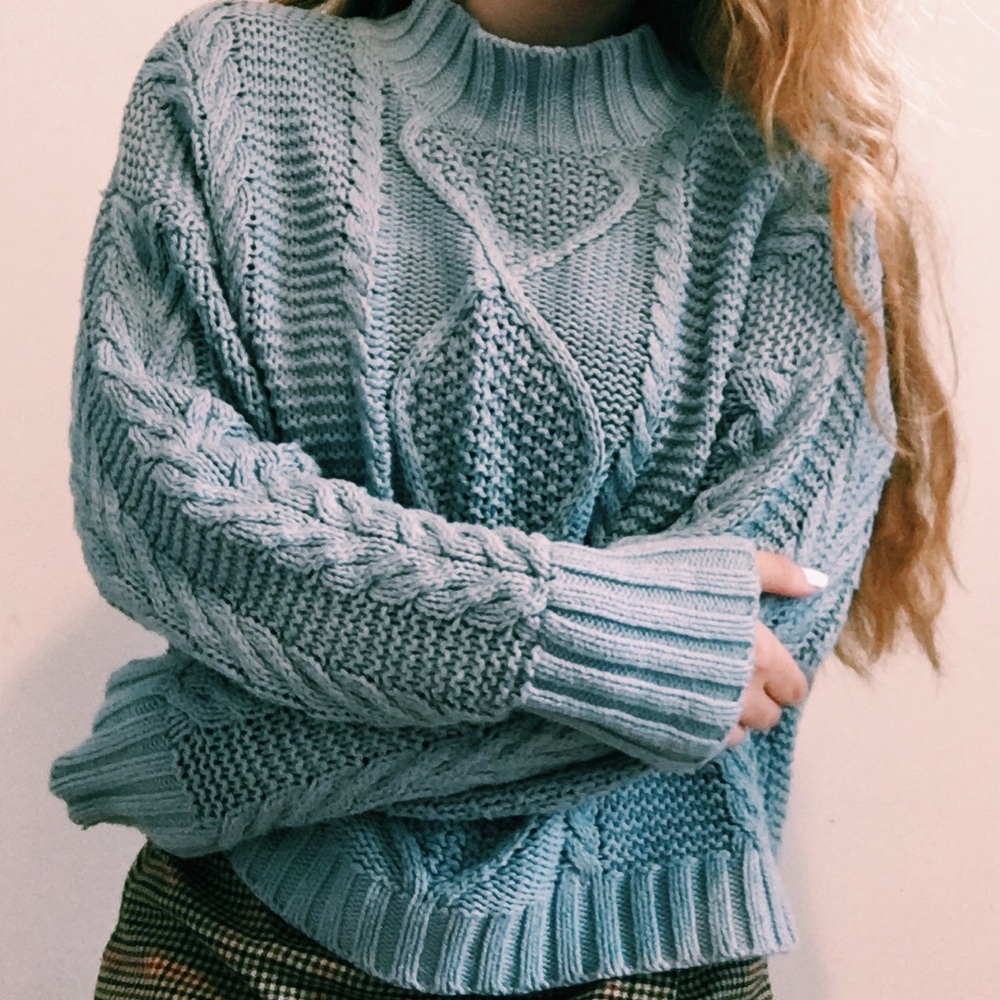 Light Blue Oversized PacSun Cable Knit Sweater Size XS